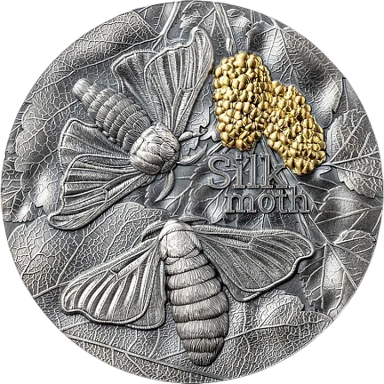 Монета "Шелкопряд",  2023 г., Серебро, 62,2 гр., проба 999, ГАНА