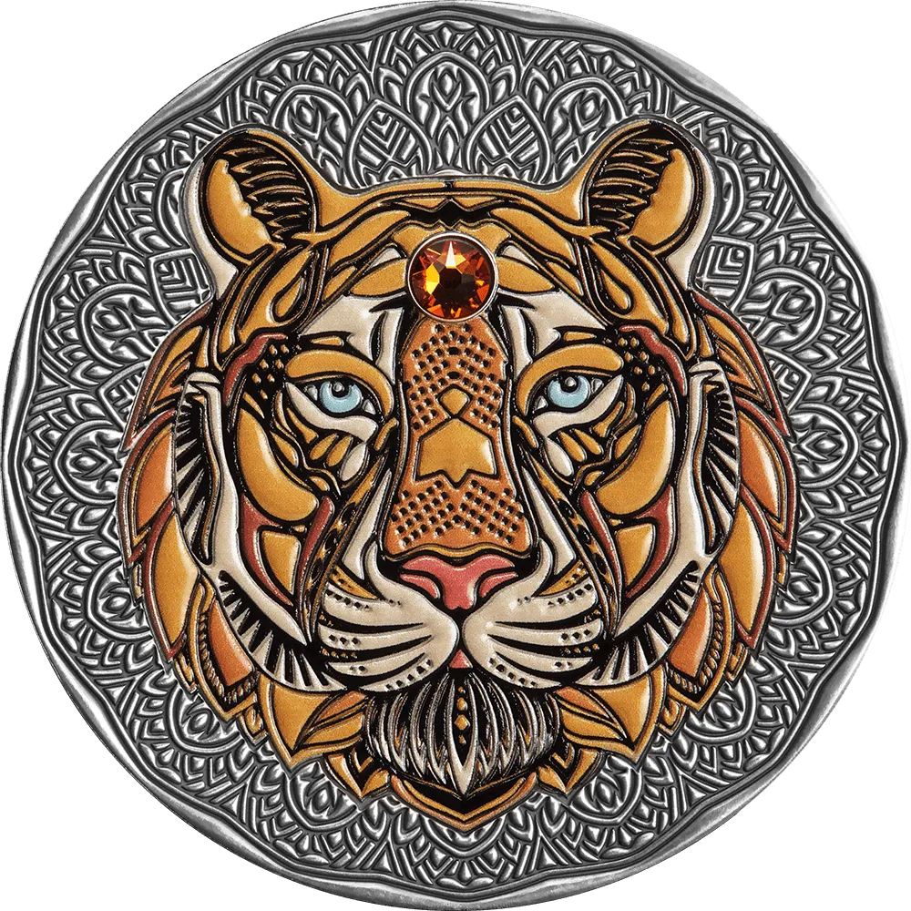 Монета "Тигр. Mandala Art", 2022 г., Серебро, 62,2 гр., проба 999, НИУЭ