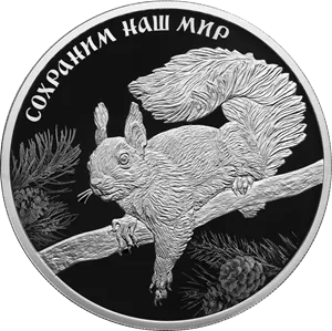 Монета "Белка обыкновенная", СПМД, 2023 г., Серебро, 31,1 гр., проба 925, РОССИЯ
