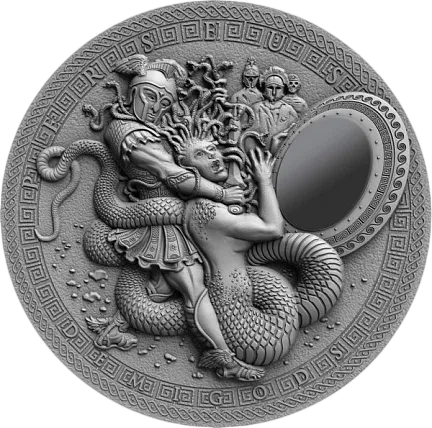 Монета "Персей. Медуза Гаргона",  2018 г., Серебро, 62 гр., проба 999, НИУЭ