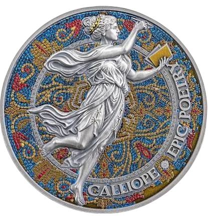 Монета "Каллиопа. Девять Муз", 2024 г., Серебро, 62,2 гр., проба 999, КАМЕРУН